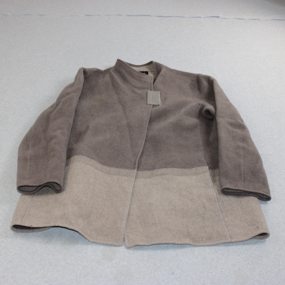 Lafayette 148 New York Coat Women XL Brown Wool Colorblock Open Collarless READ
